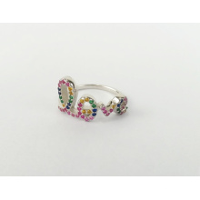 925 sterling silver fashion custom wholesale finger rainbow CZ letter love ring